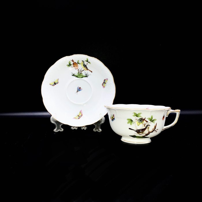 Herend - Exquisite Tea Cup and Saucer (2 pcs) - Largest Size - Rothschild Bird - Tekop - Håndmalet porcelæn