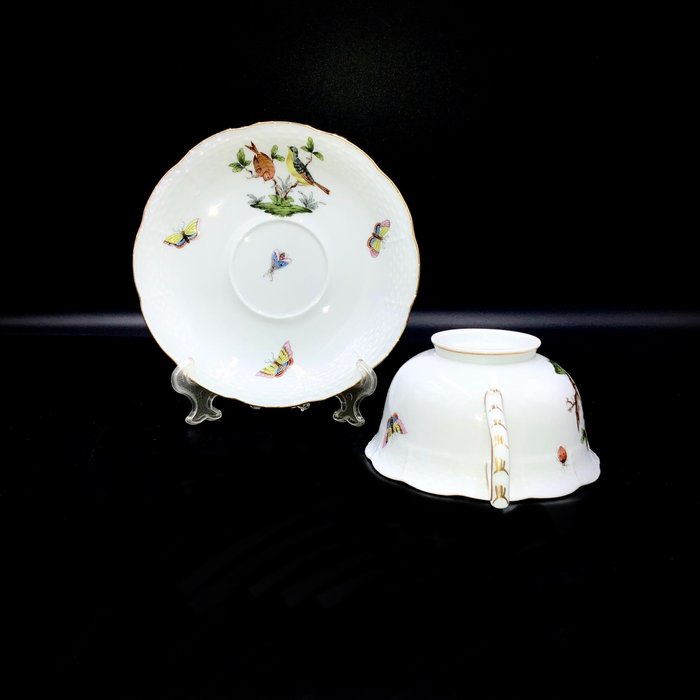 Herend - Exquisite Tea Cup and Saucer (2 pcs) - Largest Size - Rothschild Bird - Tekop - Håndmalet porcelæn