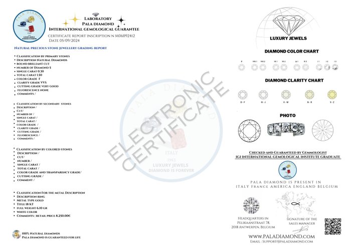 Pala Diamond - Ring - 18 kraat Hvidguld -  1.50ct. tw. Diamant (Natur)