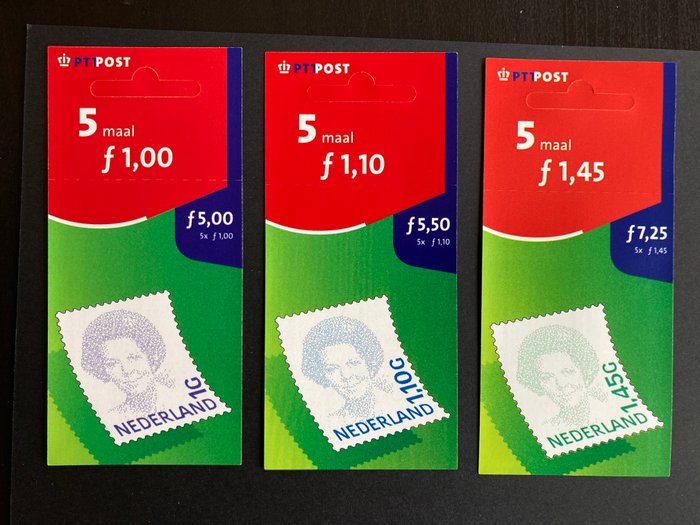 Holland 2001/2002 - Komplet sæt Beatrix hængebøger PTT-stolpe med lukket hængeøje - NVPH V1491b/V1501b, V1984, V2036/V2043