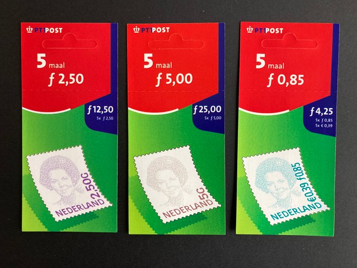 Holland 2001/2002 - Komplet sæt Beatrix hængebøger PTT-stolpe med lukket hængeøje - NVPH V1491b/V1501b, V1984, V2036/V2043