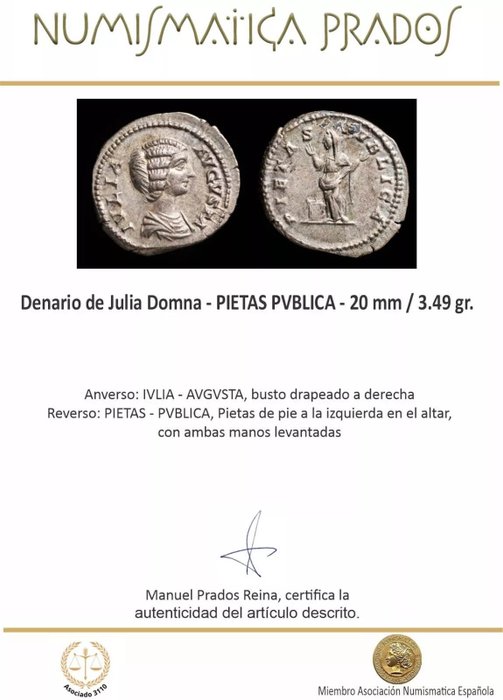 Romarriket Julia Domna (Augusta AD 193-217) Denarius PIETAS PVBLICA  (Ingen mindstepris)