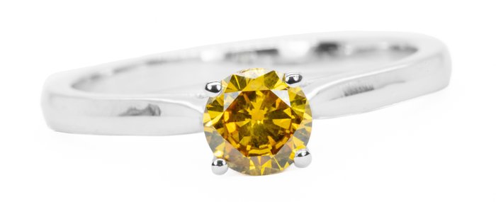 Ingen mindstepris - Ring - 18 kraat Hvidguld Fancy Vivid Orange-Gul -  052ct tw Diamant (Naturfarvet)