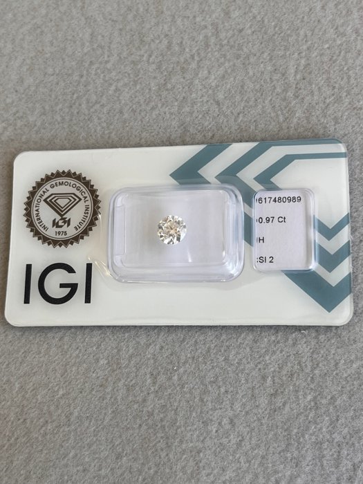 1 pcs Diamant  (Natur)  - 097 ct - Rund - H - SI2 - International Gemological Institute (IGI)