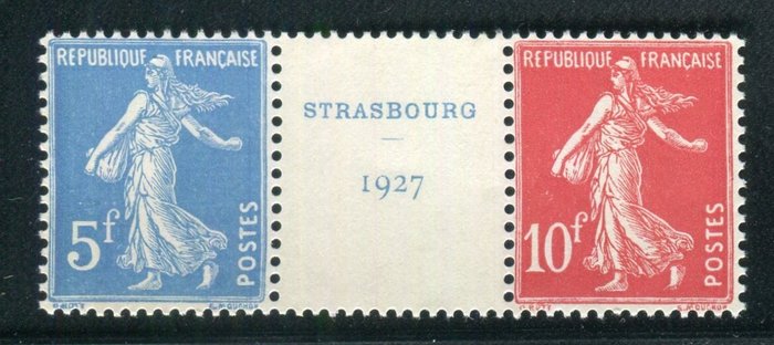 Frankrig 1927 - Sjælden Paire n° 242a du Bloc-Feuillet de l'Exposition Philatélique Internationale de Strasbourg