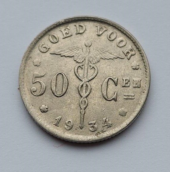 Belgien. Albert I (1909-1934). 50 Cents 1934 Vlaams - zeldzaam  (Ingen mindstepris)