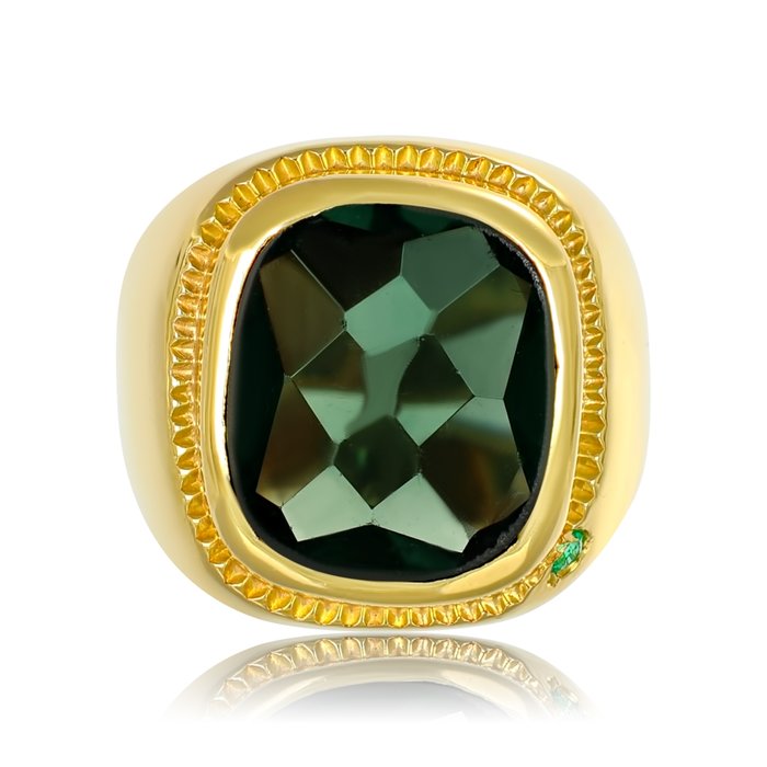 Ring - 18 kraat Gulguld -  1.00ct. tw. Smaragd - Apatit