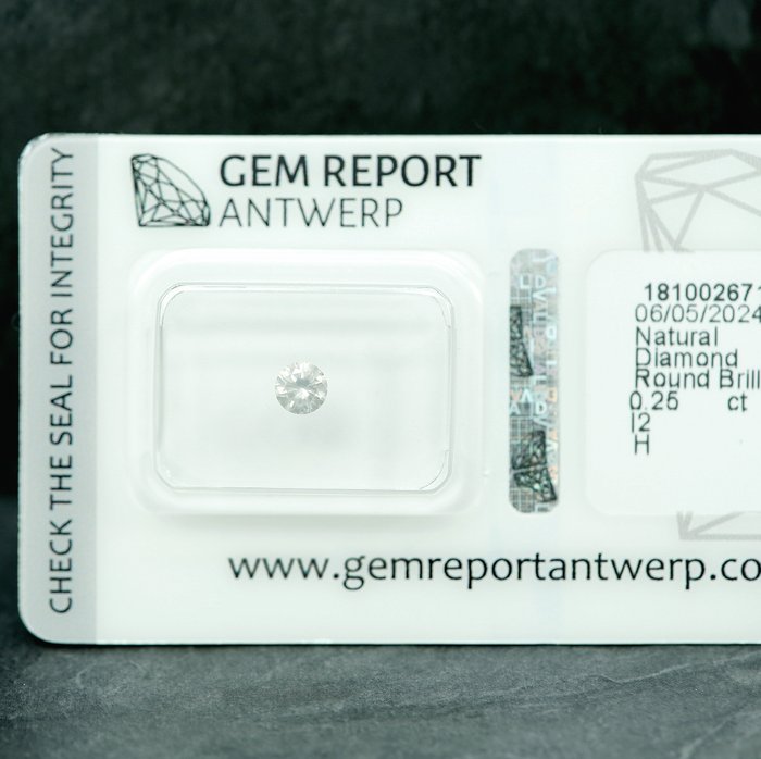 Ingen mindstepris - 1 pcs Diamant  (Natur)  - 0.25 ct - H - I2 - Gem Report Antwerp (GRA)