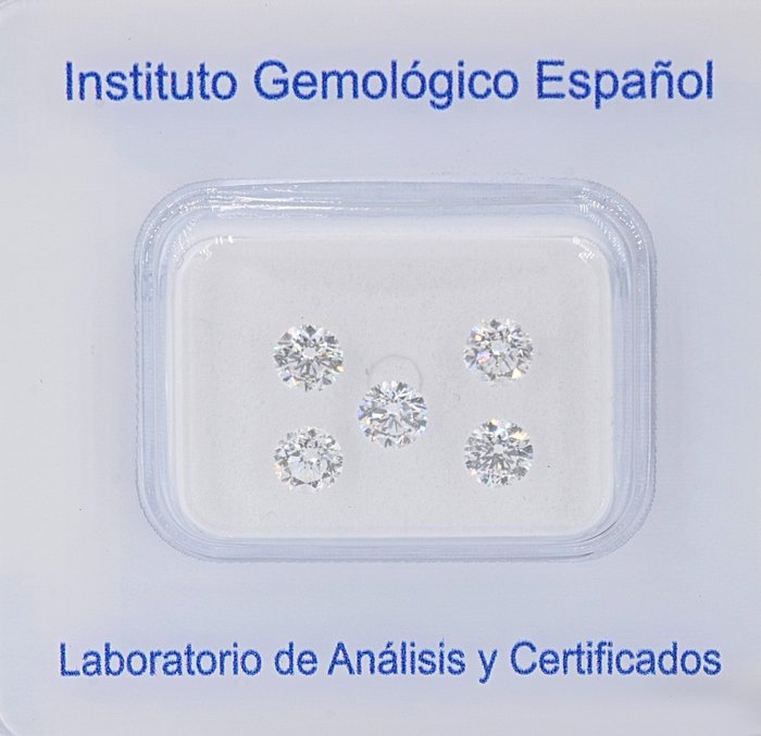 Ingen mindstepris - 5 pcs Diamant  (Natur)  - 108 ct - Rund - F - SI1 VS1 - Instituto Gemólogico Español (IGE)