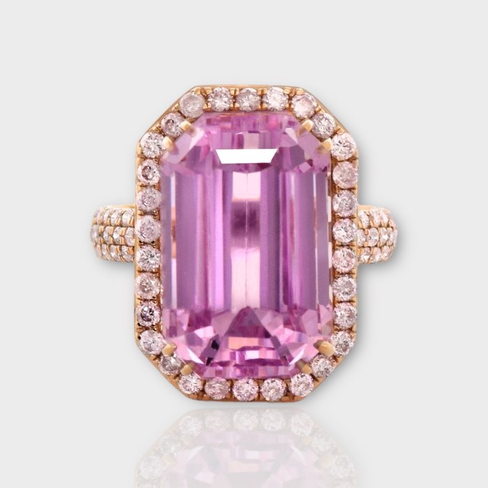 Ingen mindstepris - Ring - 14 karat Rosaguld -  1765ct tw Kunzit - Diamant - IGI 1670 ct Pink