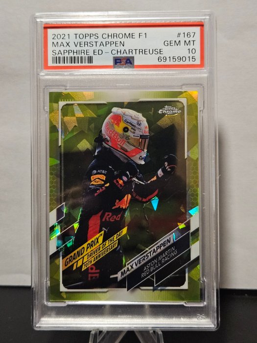 2021 Topps Chrome F1 Max Verstappen Sapphire Ed - Chartreuse  091/99   #167 PSA 10 - 1 Graded card