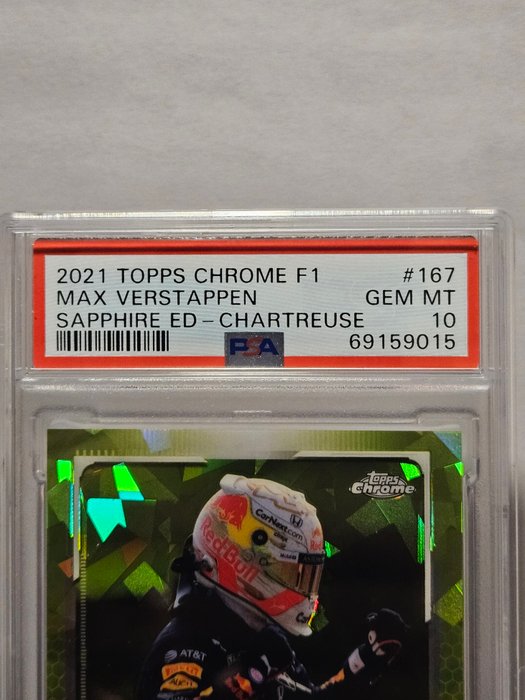 2021 Topps Chrome F1 Max Verstappen Sapphire Ed - Chartreuse  091/99   #167 PSA 10 - 1 Graded card