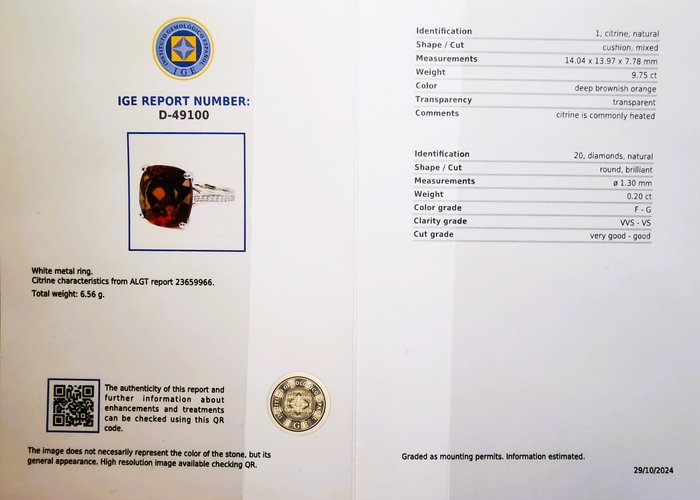 Ingen mindstepris - Ring - 18 kraat Hvidguld -  9.95ct. tw. Kvarts - Diamant