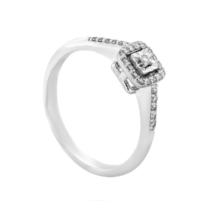 Ingen mindstepris - Ring - 14 karat Hvidguld -  0.17ct. tw. Diamant (Natur)