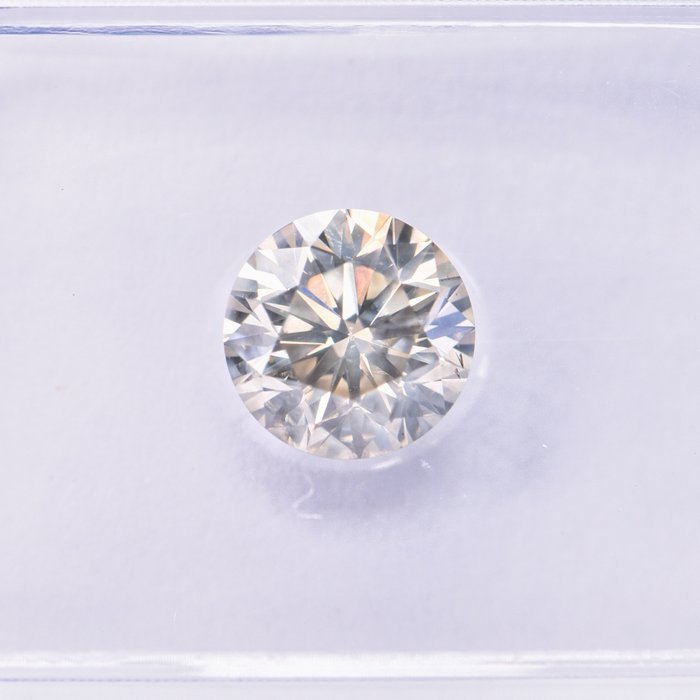 Ingen mindstepris - 1 pcs Diamant  (Naturfarvet)  - 0.91 ct - Rund - Fancy light Gul Grå - SI2 - International Gemological Institute (IGI)