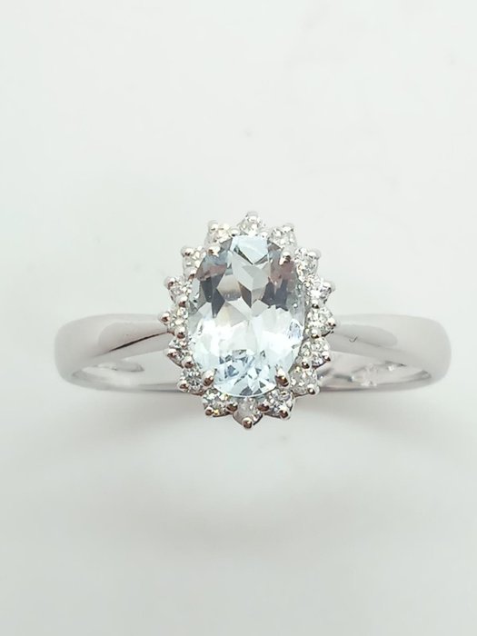 Ingen mindstepris - Ring - 18 kraat Hvidguld -  0.60ct. tw. Akvamarin - Diamant