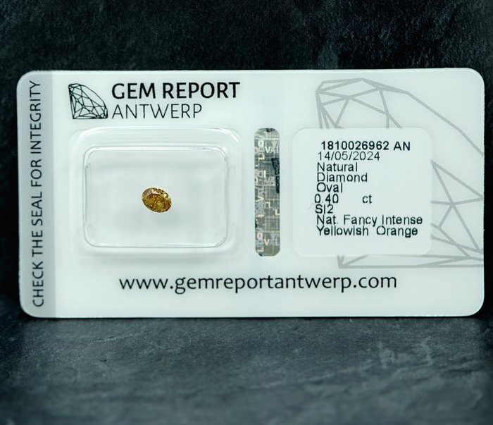 1 pcs Diamant  (Naturfarvet)  - 0.40 ct - Fancy intense Gullig Orange - SI2 - Gem Report Antwerp (GRA)