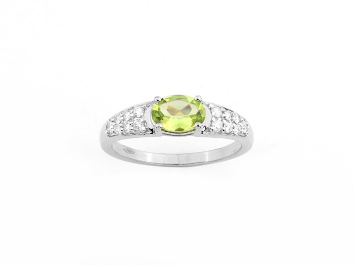 Ring - 18 kraat Hvidguld -  1.01ct. tw. Peridot - Diamant