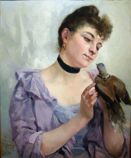 Alexandre Bertin (1854-1934) - Beauty with pigeon