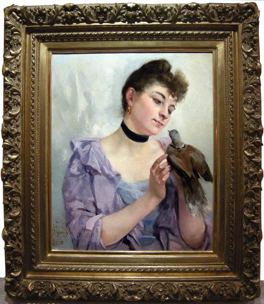 Alexandre Bertin (1854-1934) - Beauty with pigeon