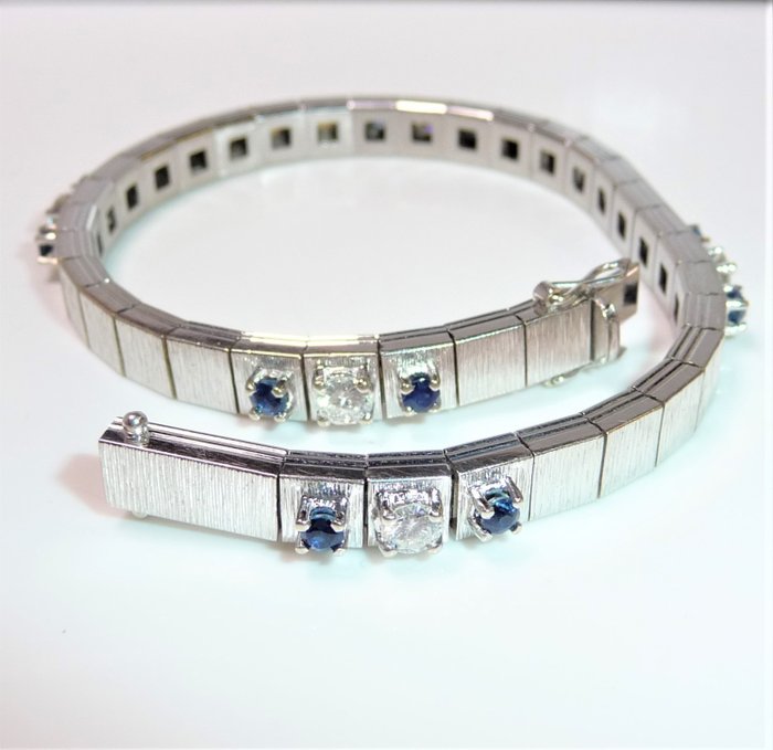 Armbånd - 18 kraat Hvidguld -  1.25ct. tw. Diamant (Natur)  - Safir - Guldsmedearbejde 25 g