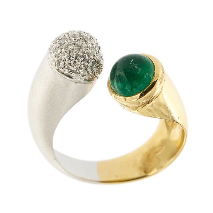 Statement-ring Gulguld Hvidguld -  100ct tw Smaragd - Diamant