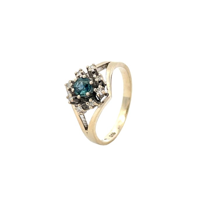 Ring - 14 karat Hvidguld -  032ct tw Topas - Safir