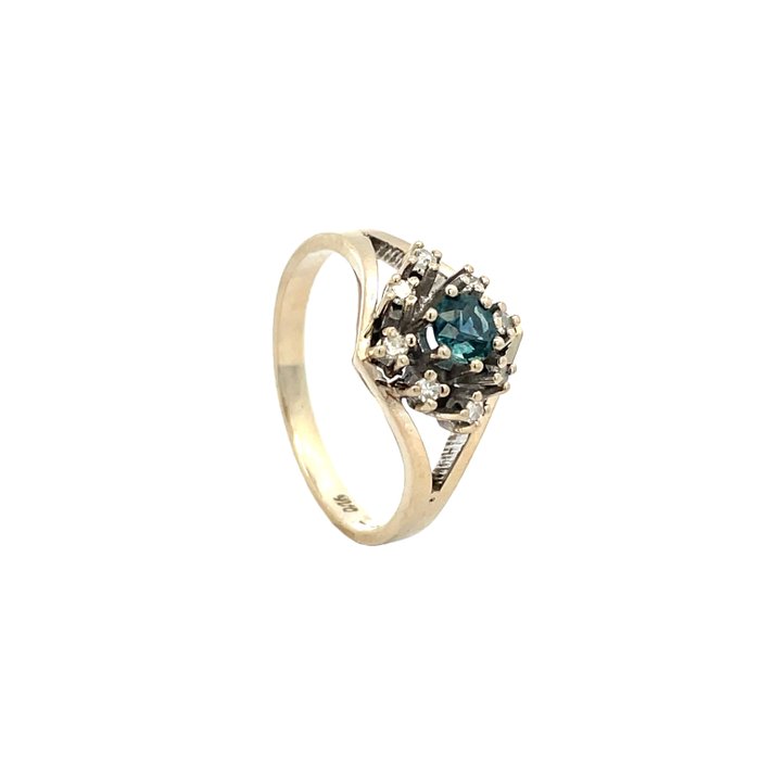 Ring - 14 karat Hvidguld -  032ct tw Topas - Safir