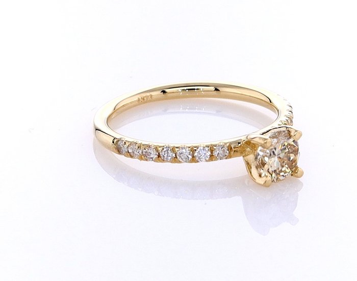 Ring - 14 karat Gulguld -  0.64ct. tw. Diamant (Naturfarvet) - Diamant