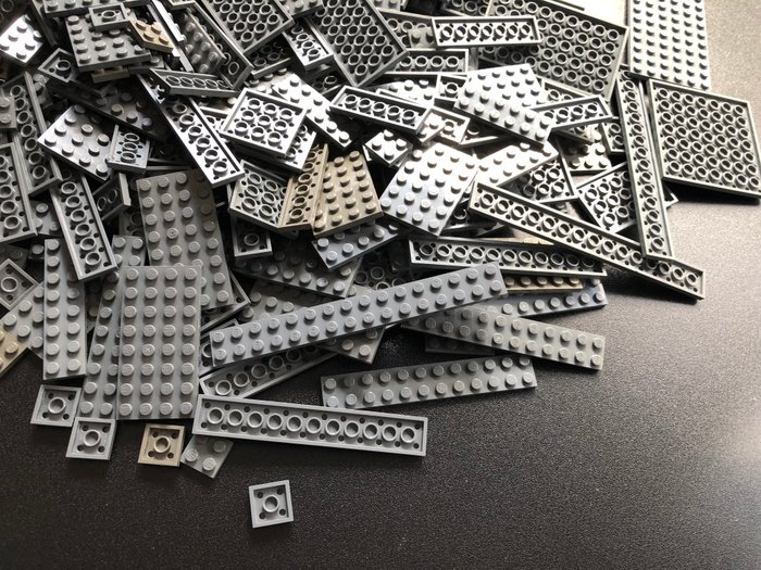 Lego - Geen serie - LEGO Partij donkergrijze platte plaatjes in diverse maten 1000 gram