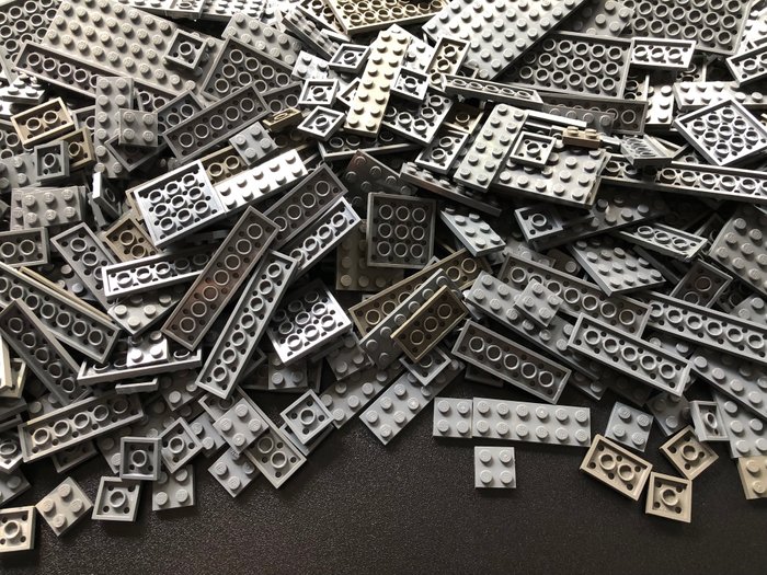 Lego - Geen serie - LEGO Partij donkergrijze platte plaatjes in diverse maten 1000 gram