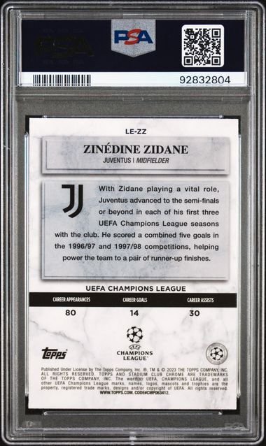 2022/23 Topps Stadium Club Chrome UCL Zinedine Zidane #LEZZ Legends of Europe PSA 10 Graded card