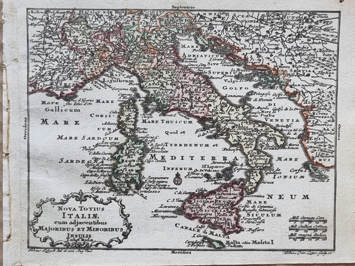 Italien - Kort; Tobias Conrad Lotter (1717-1777) - Lobeck Tobias (notizie 1730-1750) - Carta Geografica "Italia" - Nova totius Italiae - 1751-1760