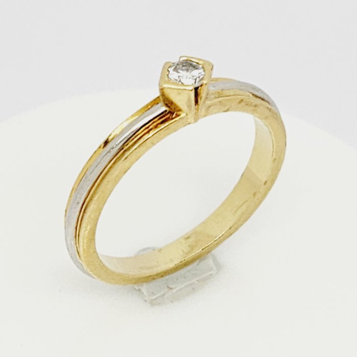 Ring - 18 kraat Gulguld, Hvidguld -  0.11ct. tw. Diamant (Natur)