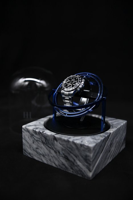 The Voyager I - Limited Edition xxx/287 - Marble Watch Winder - Blue/Grey -  Tourbillon/Gyro/Orbit