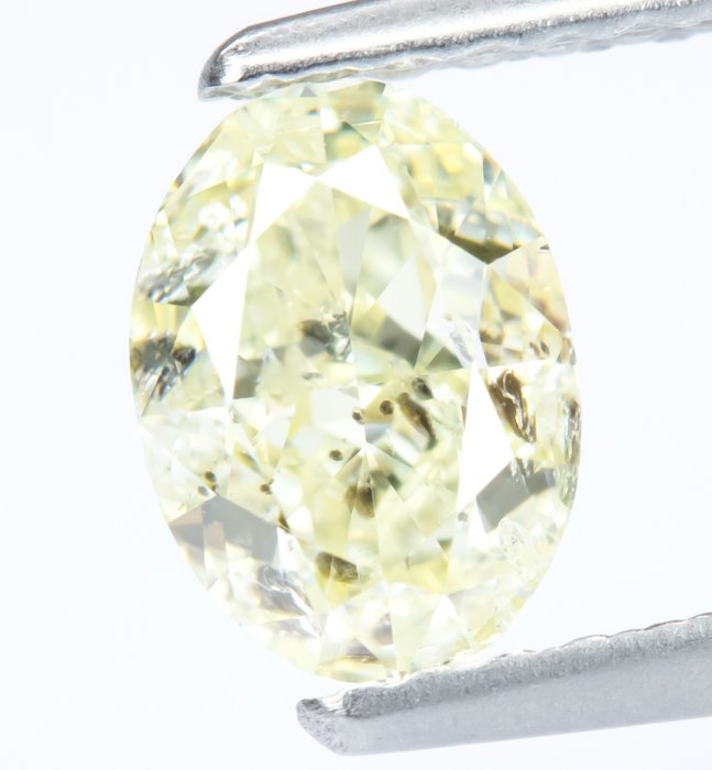 Ingen mindstepris - 1 pcs Diamant  (Naturfarvet)  - 0.88 ct - Oval - Fancy light Gul - I1 - Gem Report Antwerp (GRA)