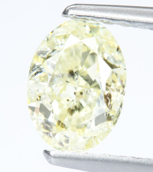 Ingen mindstepris - 1 pcs Diamant  (Naturfarvet)  - 0.88 ct - Oval - Fancy light Gul - I1 - Gem Report Antwerp (GRA)