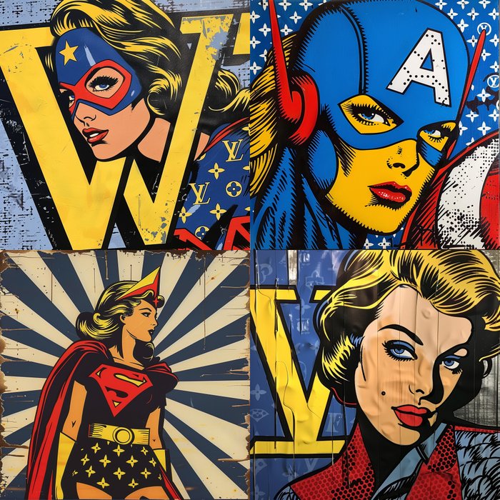 I_KONIQ (1969) - SUPER VUITTON HEROINES (SET OF 4 CANVAS) in ROY LICHTENSTEIN STYLE