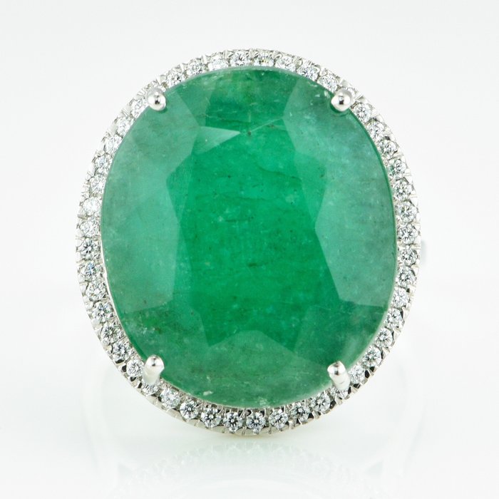 Ring Platin -  1942ct tw Smaragd - Diamant - Eksklusiv Emerald Ring