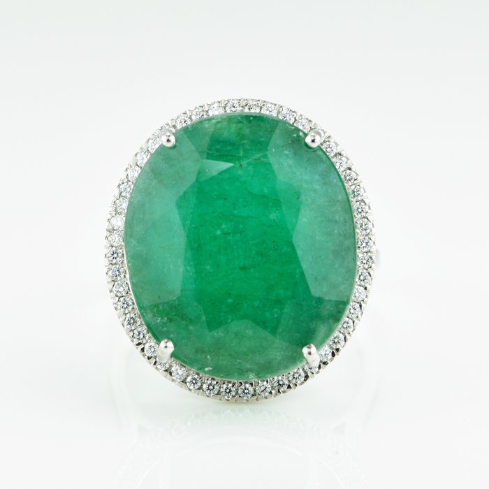 Ring Platin -  1942ct tw Smaragd - Diamant - Eksklusiv Emerald Ring