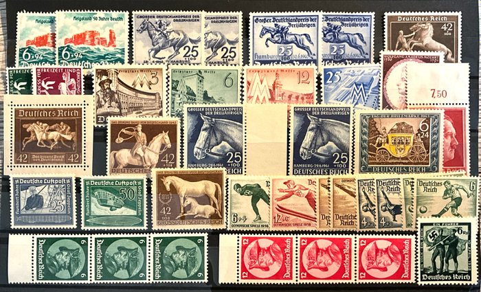 Tyske Kejserrige 1936/1944 - MNH ** Parti med nogle gode stempler på 2 lagerkort