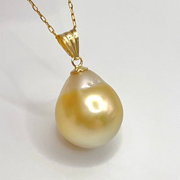 Ingen mindstepris - Halskæde - 18 kraat Gulguld Perle - South Sea Pearl 13,0mm