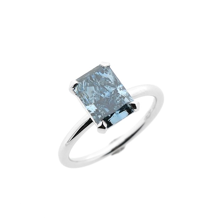 Ring - 18 kraat Hvidguld -  200ct tw Blå Diamant (Laboratoriedyrket diamant i fancy farver)