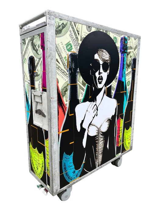 Noboringo Full size vliegtuig trolley - CeeVee - Rullebord - "Madame Jeanette Pop Art" - Aluminium