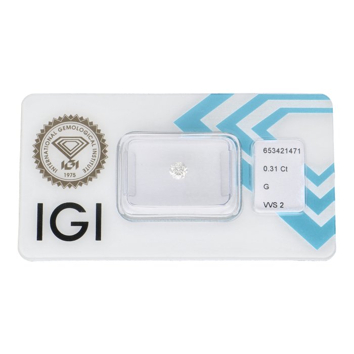 Ingen mindstepris - 1 pcs Diamant  (Natur)  - 0.31 ct - Rund - G - VVS2 - International Gemological Institute (IGI)