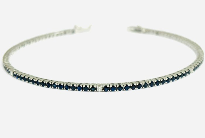 Tennisarmbånd - 18 kraat Hvidguld -  3.40ct. tw. Safir - Diamant - Fremstillet i Italien