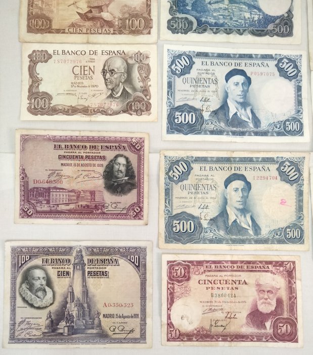 Spanien. - 34 banknotes - various dates  (Ingen mindstepris)