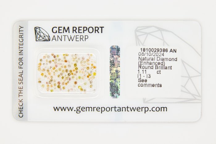 Ingen mindstepris - 143 pcs Diamant  (Farvebehandlet)  - 1.11 ct - Rund - I1, I2, I3 - Gem Report Antwerp (GRA) - INGEN RESERVEPRIS