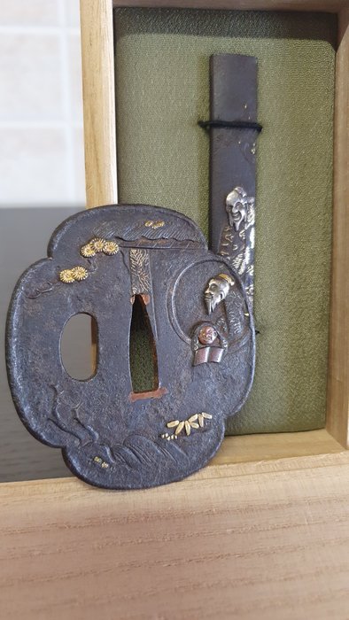 Katana - Jern, guld, sølv. - Tsuba  kozuka Monk - Japan - Edo-perioden (1600-1868)