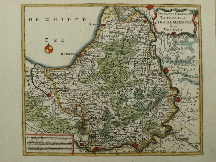 Holland - Gelderland, Veluwe, Amersfoort, Zutphen; Hendrik de Leth - Ducatus Geldria Tetrachia Arnhemiensis Sive Velavia - 1740